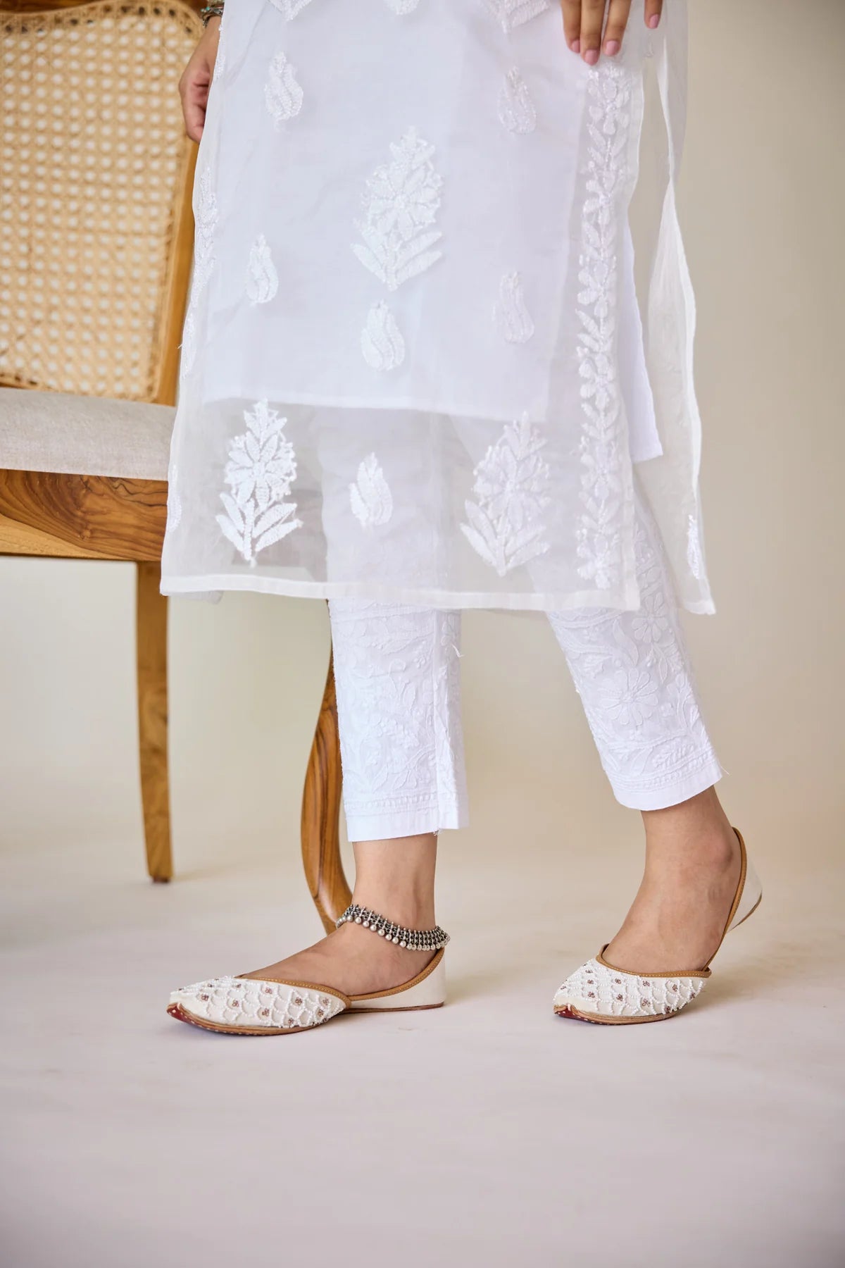 Nazaqat-e-Raqs — Stretchable Lycra Pant with Ghas Patti Chikankari