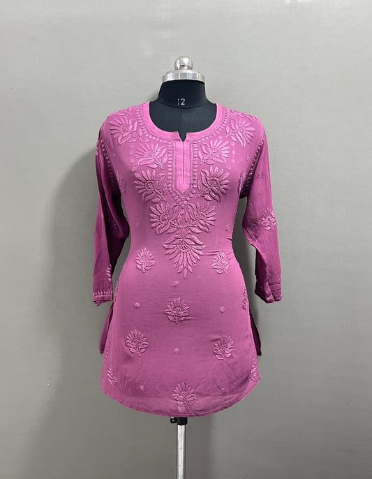 Gul-e-Naz — Mulberry Viscose Short Kurta with Chikankari