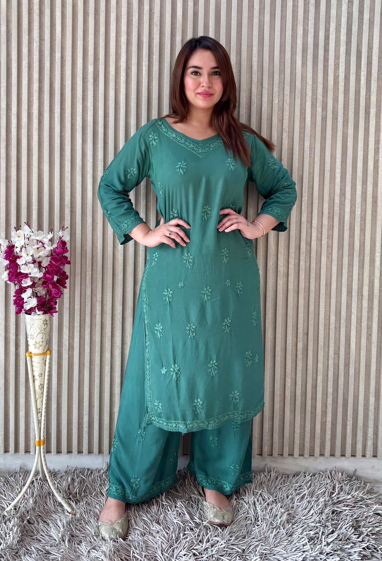 Mehnaz Rang-e-Nazaqat — Sage Green Modal Kurti Plazo Set