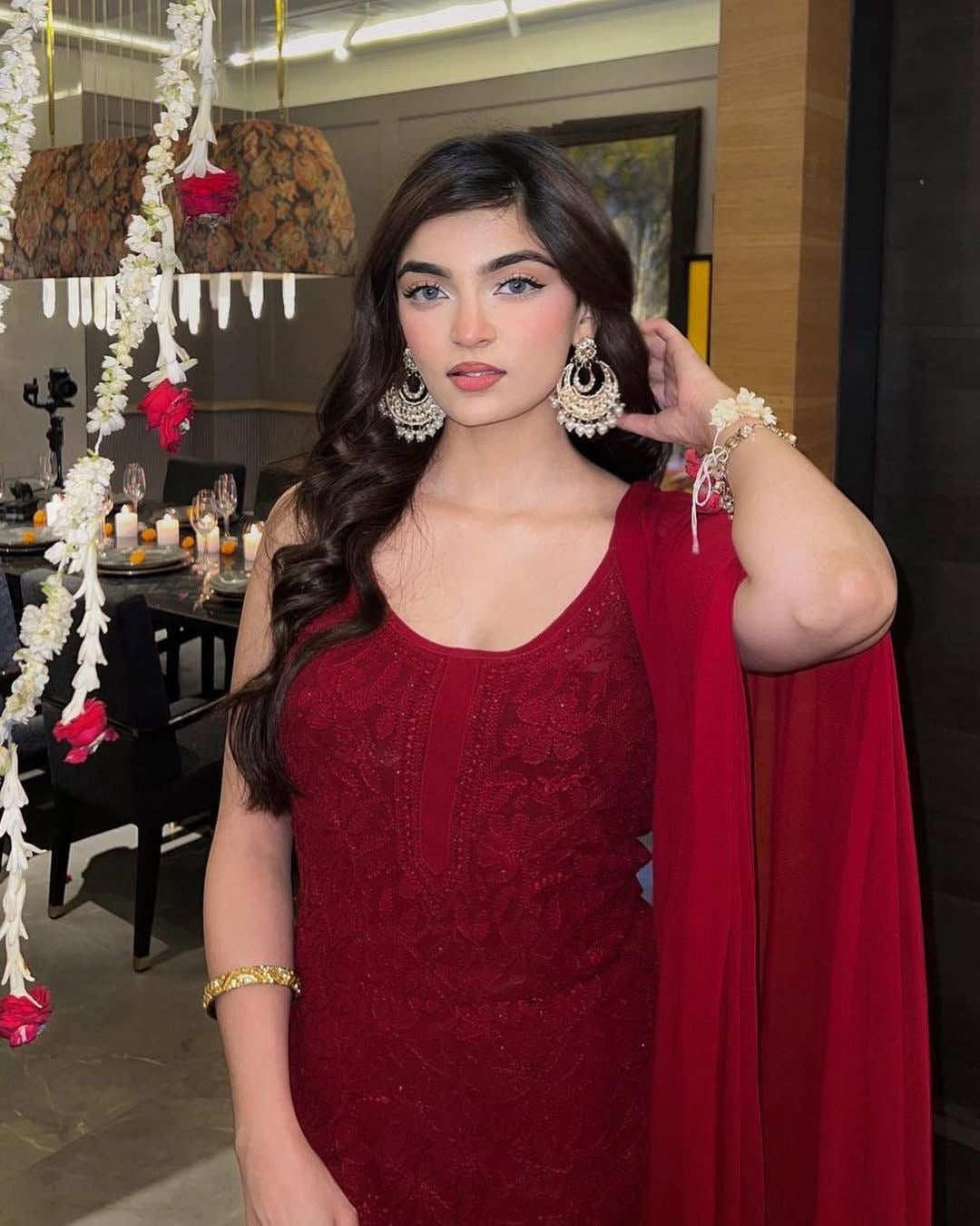 Gulnaar-e-Shahi — Scarlet Chikankari Viscose Set with Mukaish