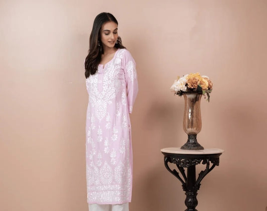 Gulabi Rang-e-Hunar — Luxurious Baby Pink Modal Kurta with Heavy Embroidery
