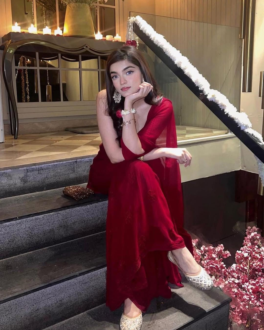 Gulnaar-e-Shahi — Scarlet Chikankari Viscose Set with Mukaish