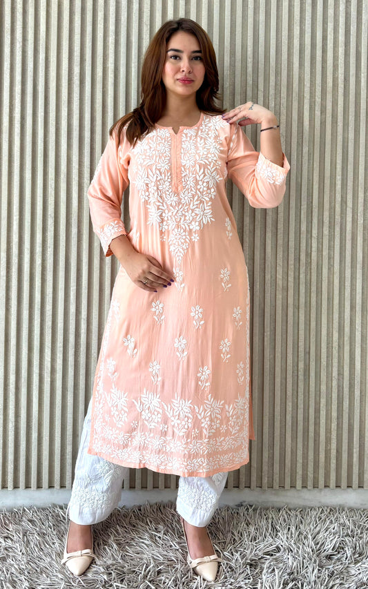 Gulbahaar Rang-e-Nazaqat — Light Coral Modal Kurti with Chikankari Embroidery