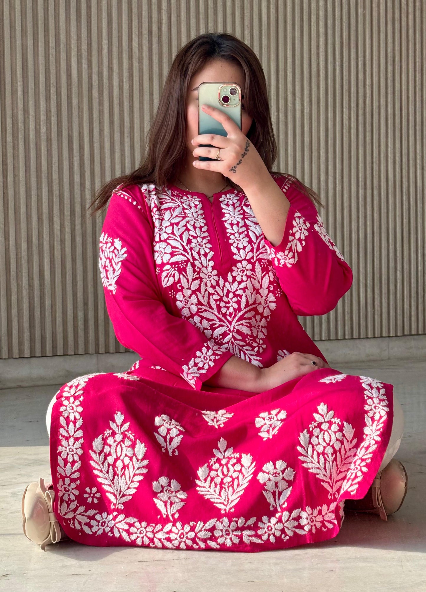 Gul-e-Riyasat — Royal Pink 3D Chikankari Kurti