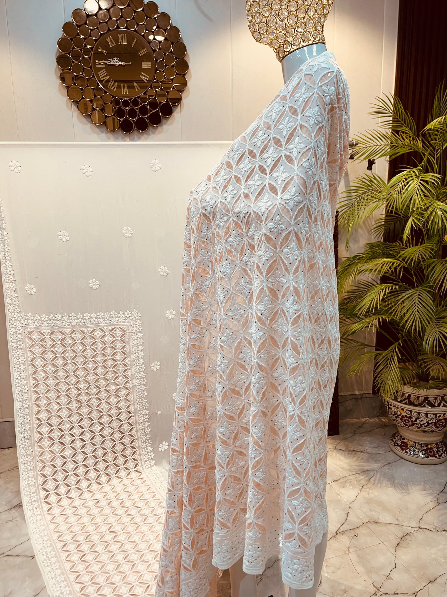 Nazaqat Bahaar-e-Zar — The Imperial Georgette Sari with Regal Chikankari Appliqué & Mukaish Splendor”