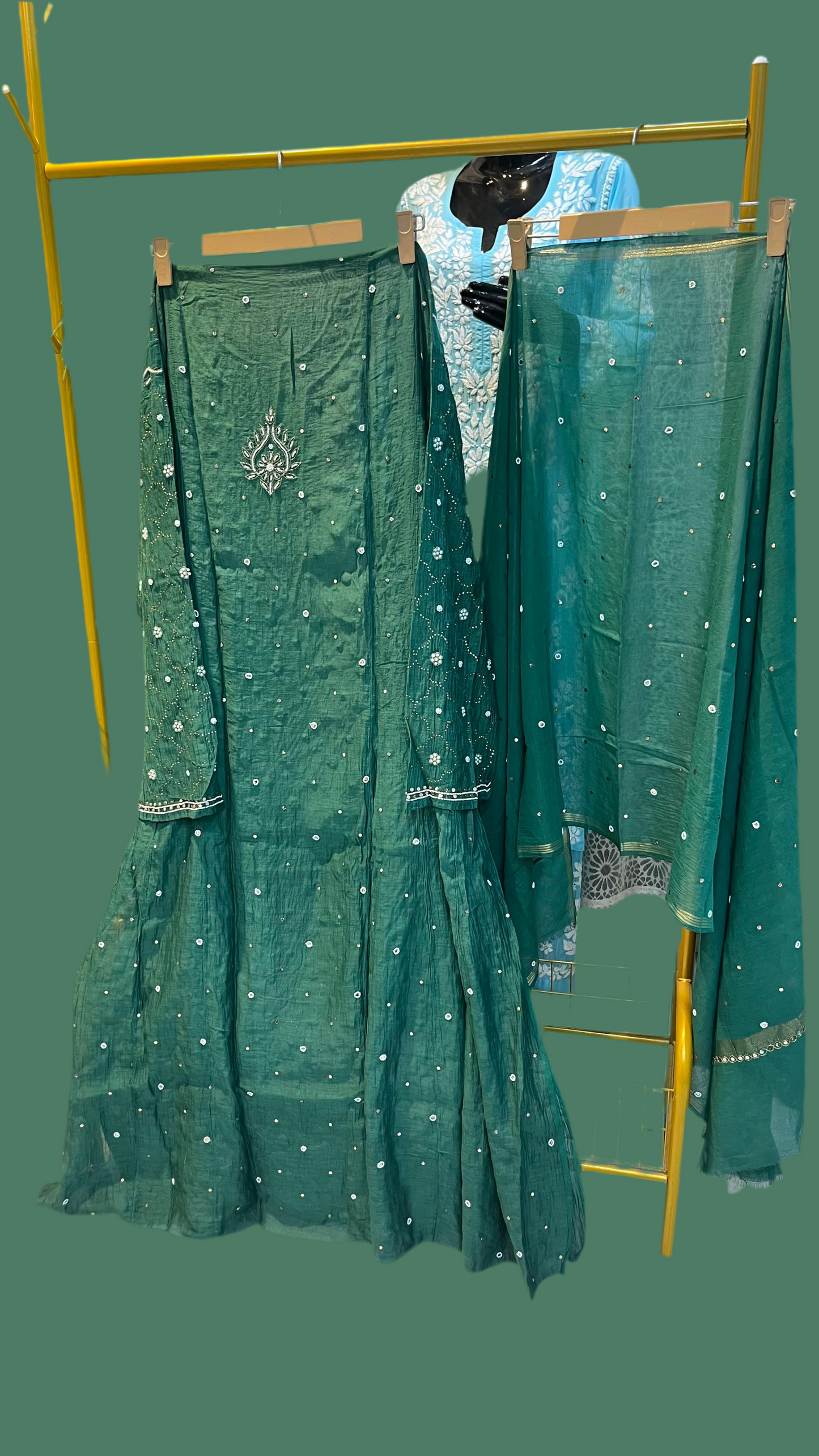 Nazaqat-Sabz-Bahaar — Green Mul Mul Anarkali Embellished with Mukaish and Pearls