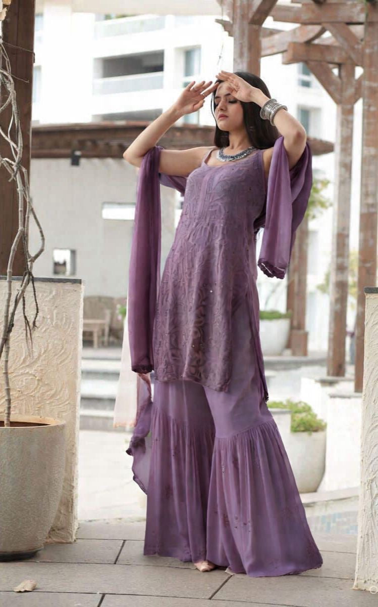 Shahzadi-e-Mauve — Royal Chikankari Garara in Soft Plum Glow
