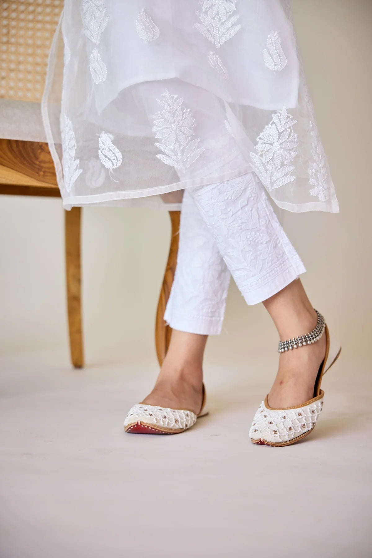Nazaqat-e-Raqs — Stretchable Lycra Pant with Ghas Patti Chikankari
