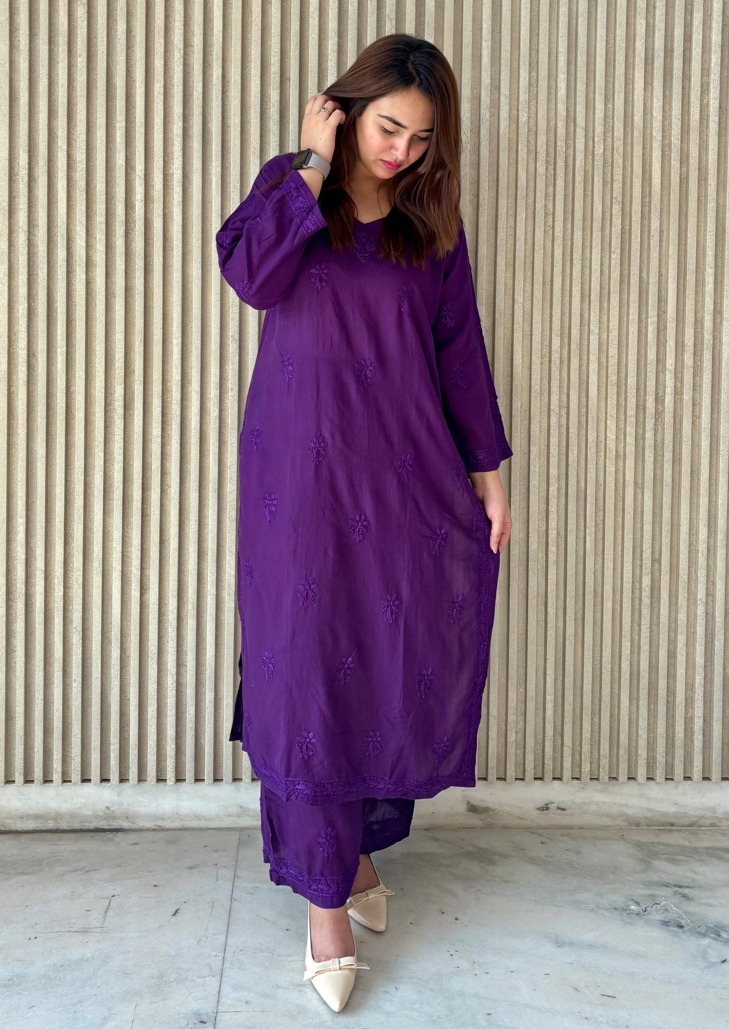 Jamuni Rang-e-Nazaqat — Purple Modal Kurti Plazo Set