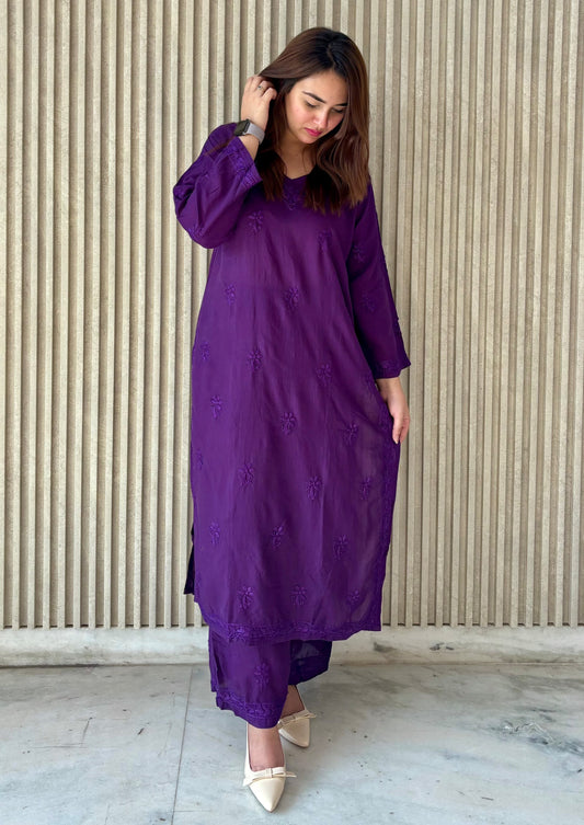 Jamuni Rang-e-Nazaqat — Purple Modal Kurti Plazo Set