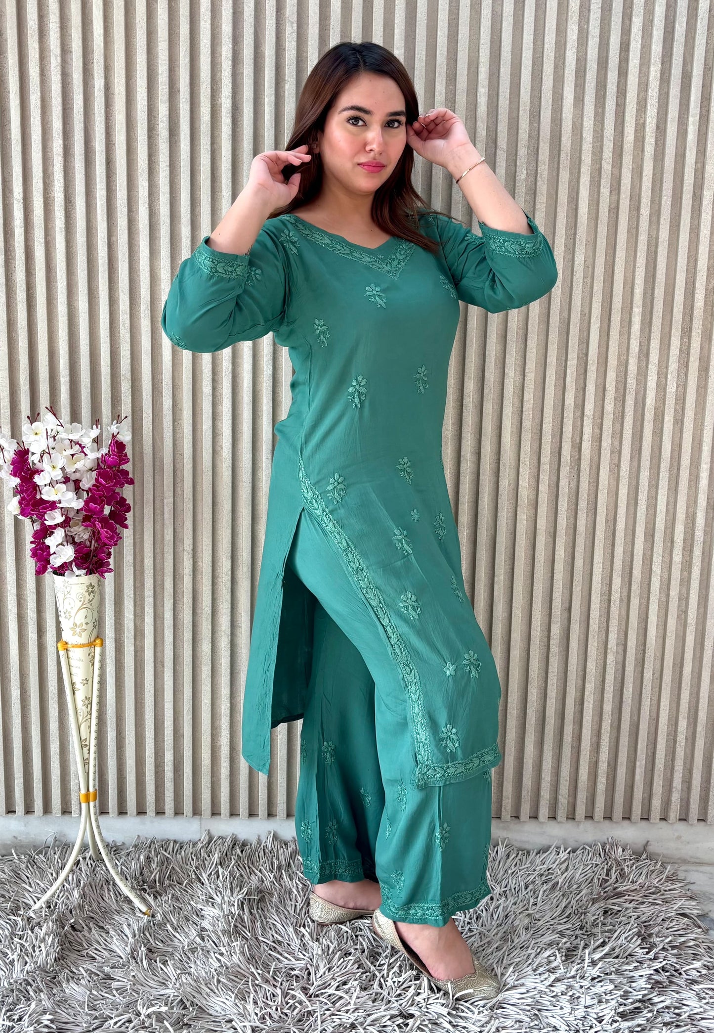 Mehnaz Rang-e-Nazaqat — Sage Green Modal Kurti Plazo Set
