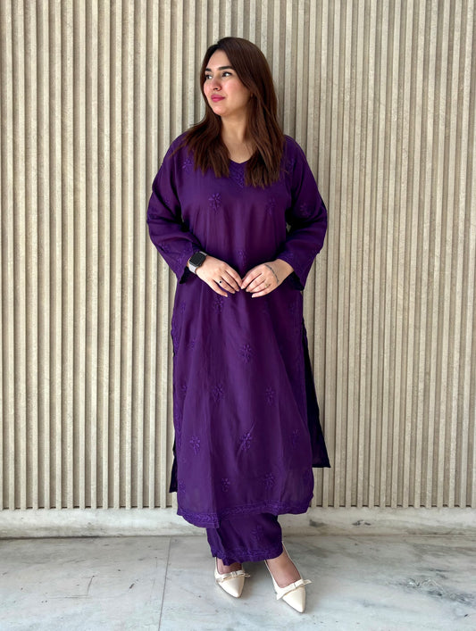 Jamuni Rang-e-Nazaqat — Purple Modal Kurti Plazo Set