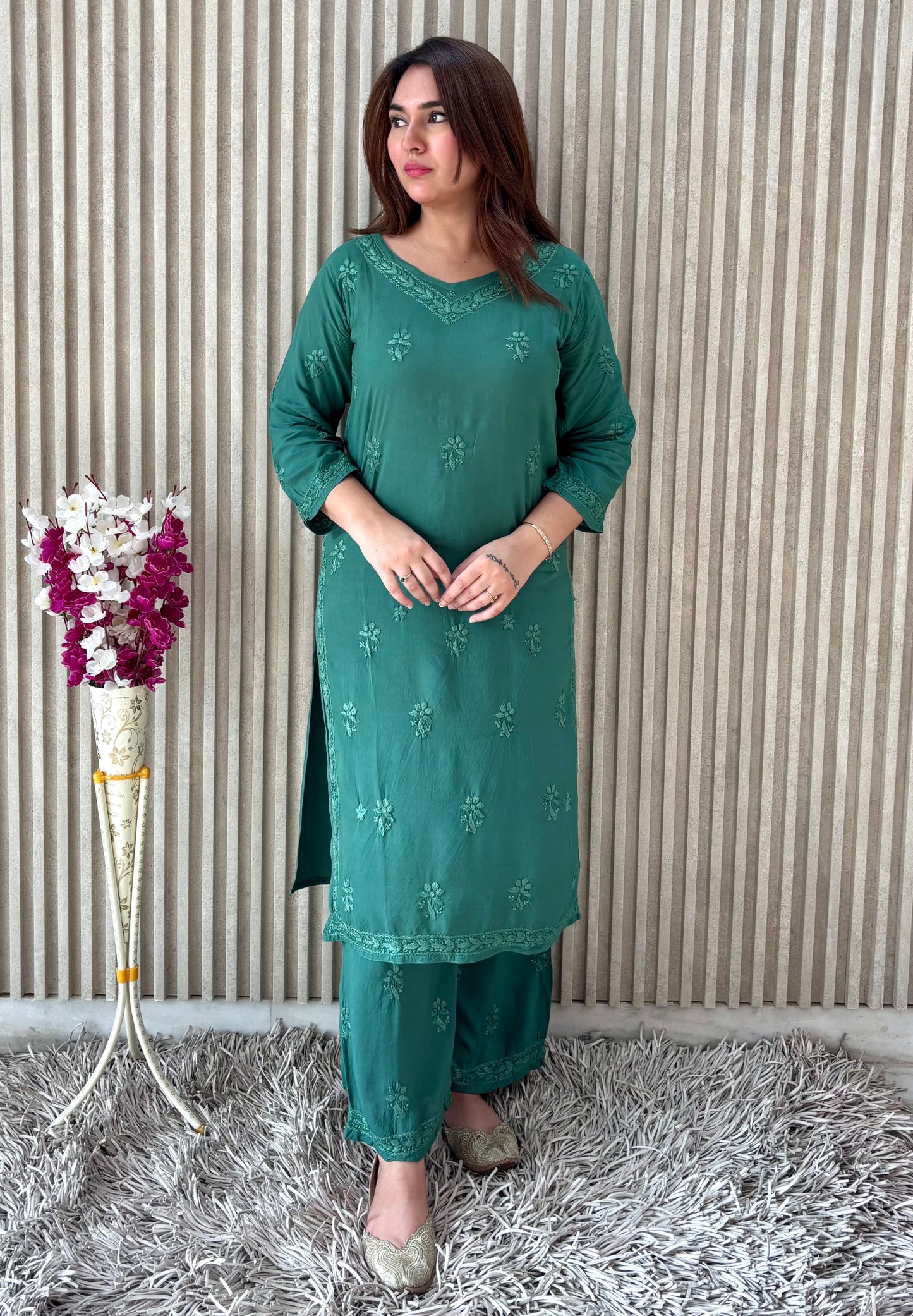 Mehnaz Rang-e-Nazaqat — Sage Green Modal Kurti Plazo Set