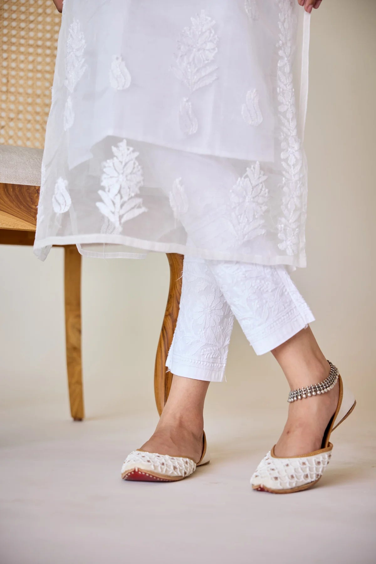 Nazaqat-e-Raqs — Stretchable Lycra Pant with Ghas Patti Chikankari