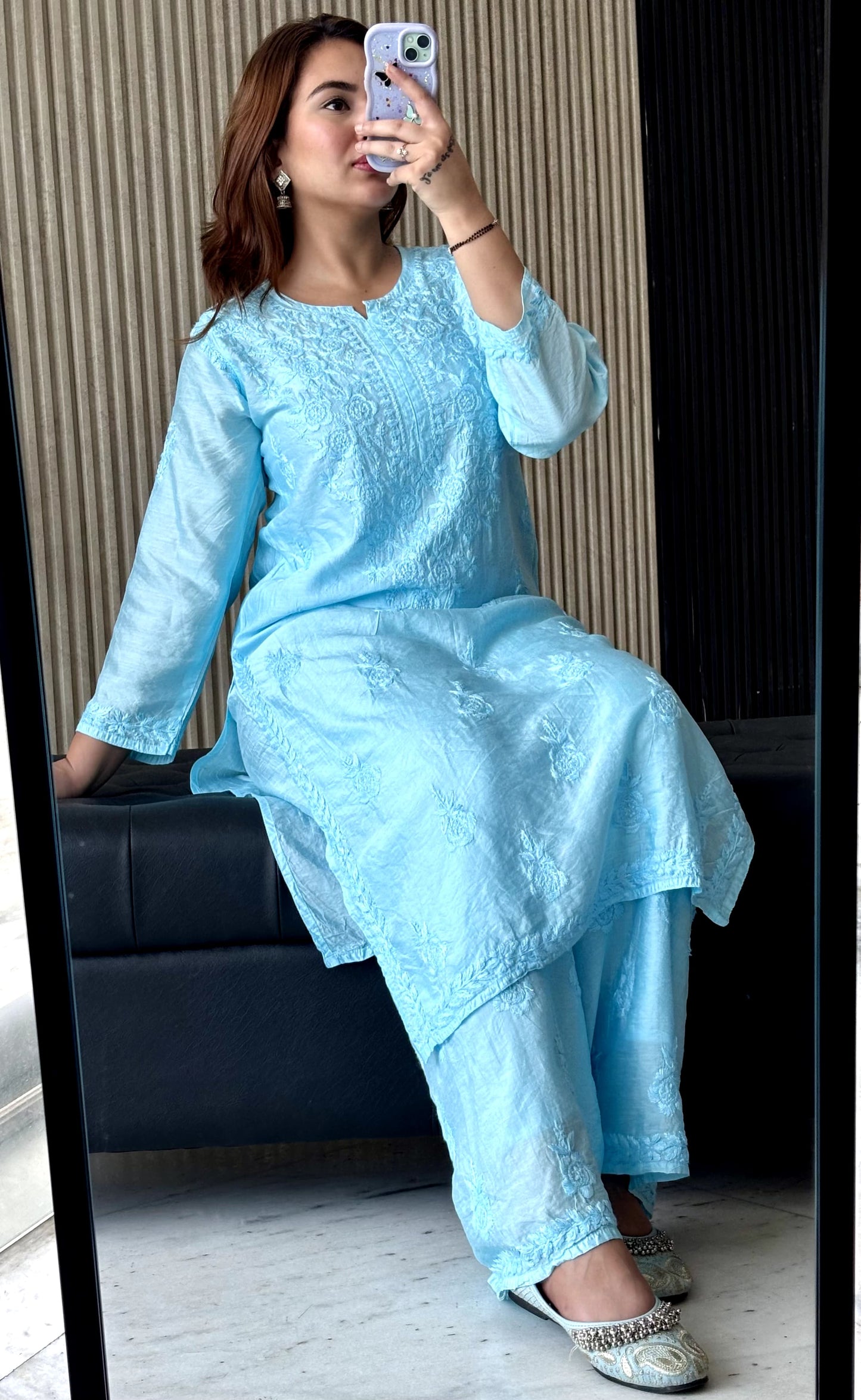 Asmani Rang-e-Nazaqat — Sky Blue Pure Chanderi Plazo Set