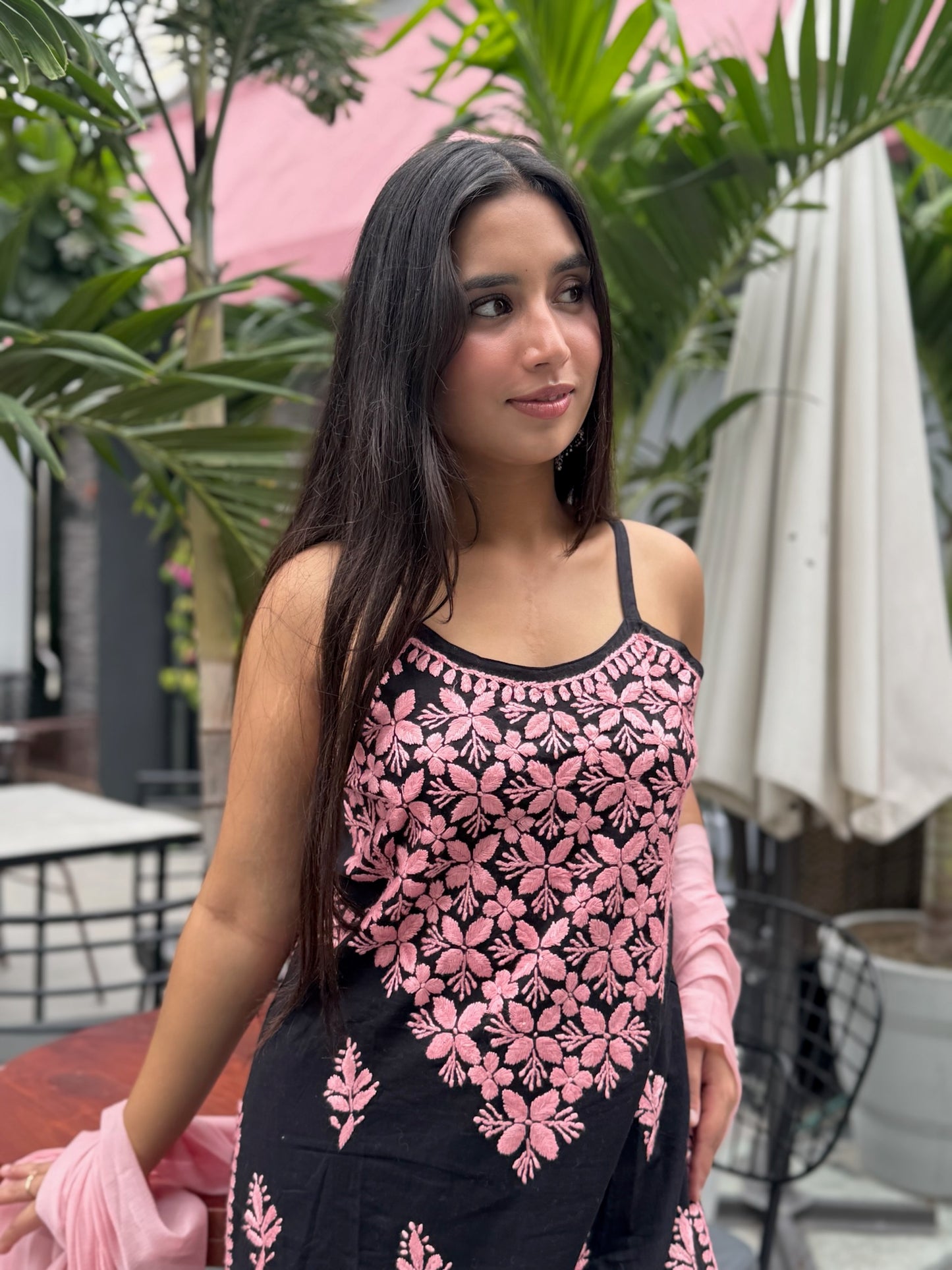 Shab-E-Gul: Black & Blush Chikankari Cotton Ensemble
