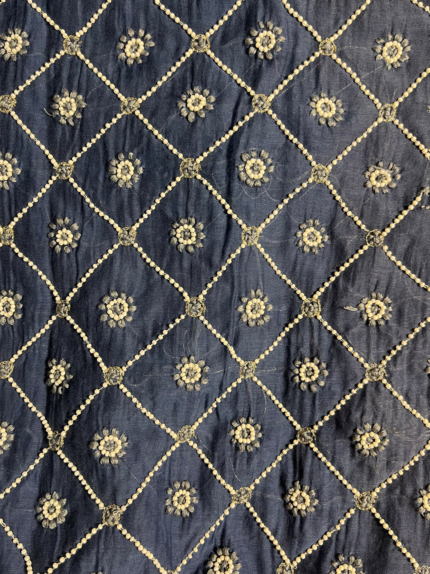 Gulzaar-E-Neel: Indigo Chikankari Mul Set With Pearl & Tilla Embellishments