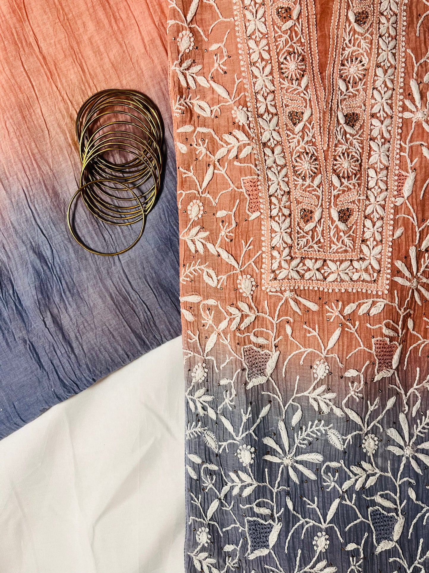 Saahil-E-Falak: Ombré Chikankari Set with Mukaish Glimmers