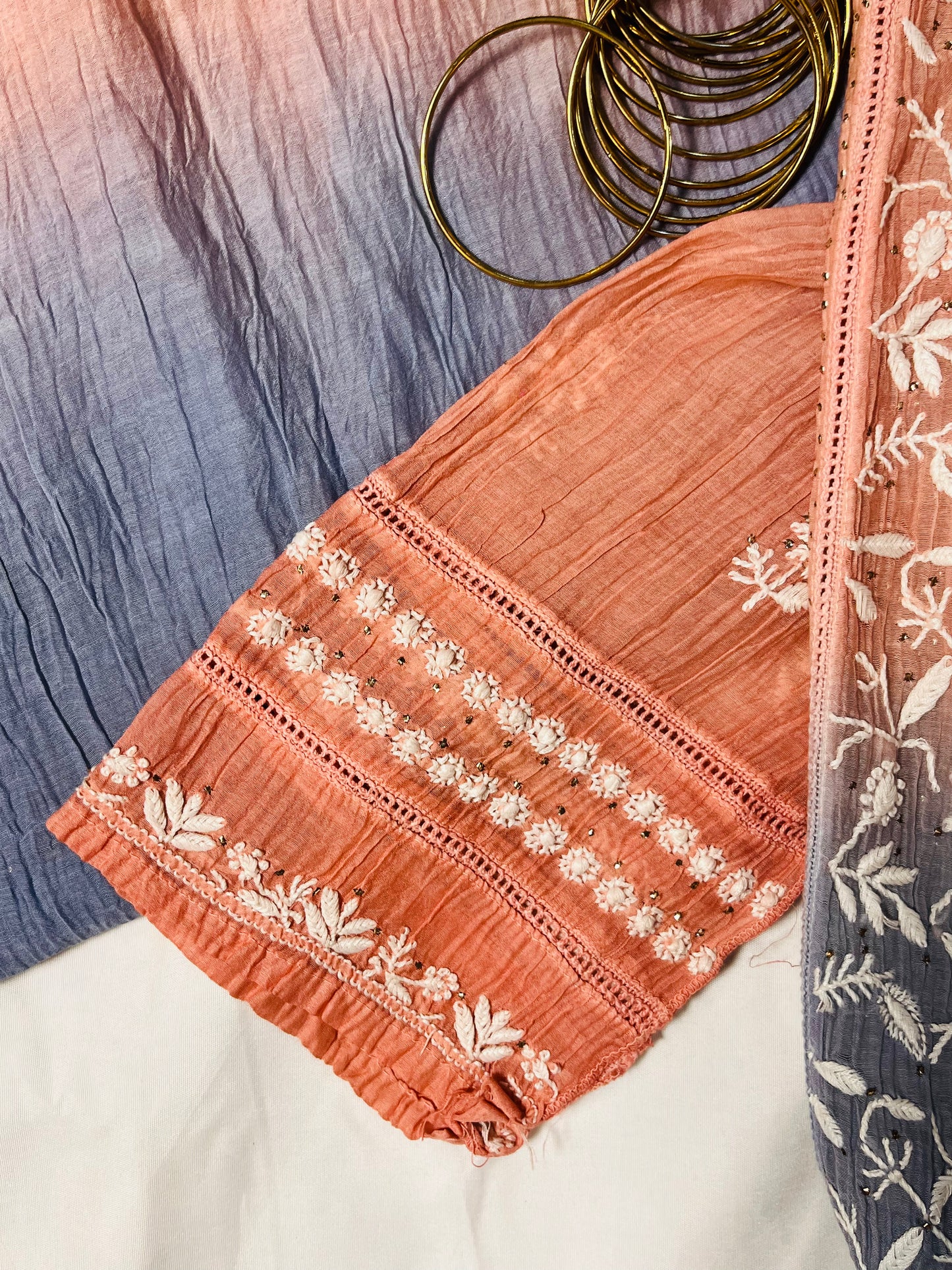 Saahil-E-Falak: Ombré Chikankari Set with Mukaish Glimmers