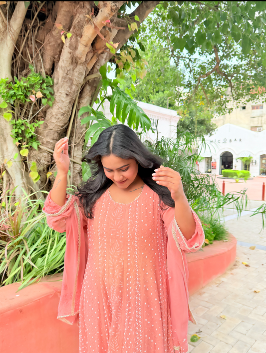 Gulistan-e-Nazaqat – A Peach Symphony in Cutdana & Lace