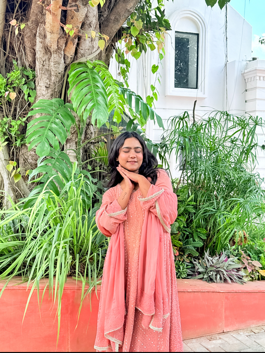 Gulistan-e-Nazaqat – A Peach Symphony in Cutdana & Lace