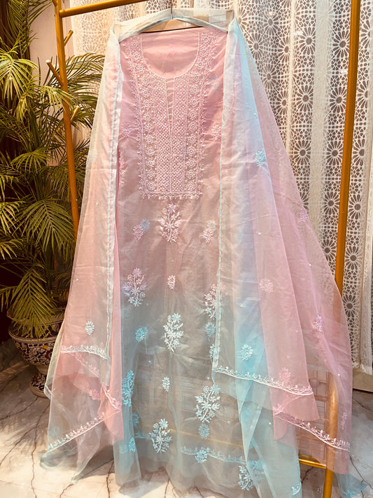 Nazaqat Shaam-e-Misri — The Tranquil Peach & Blue Ombré Organza Set with Cut Dana Radiance