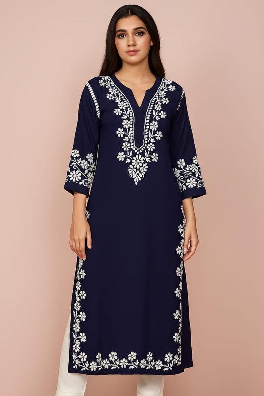 Noor-e-Darya — Navy Blue Rayon Kurti with Grace