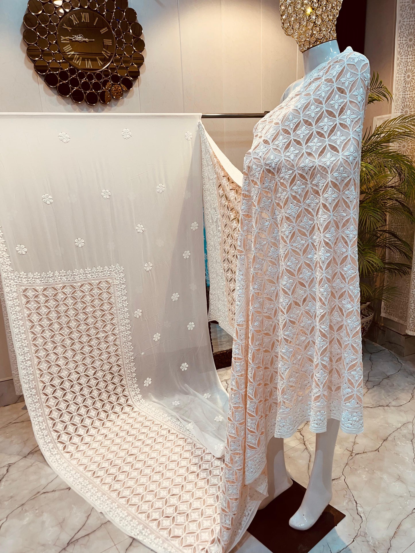 Nazaqat Bahaar-e-Zar — The Imperial Georgette Sari with Regal Chikankari Appliqué & Mukaish Splendor”