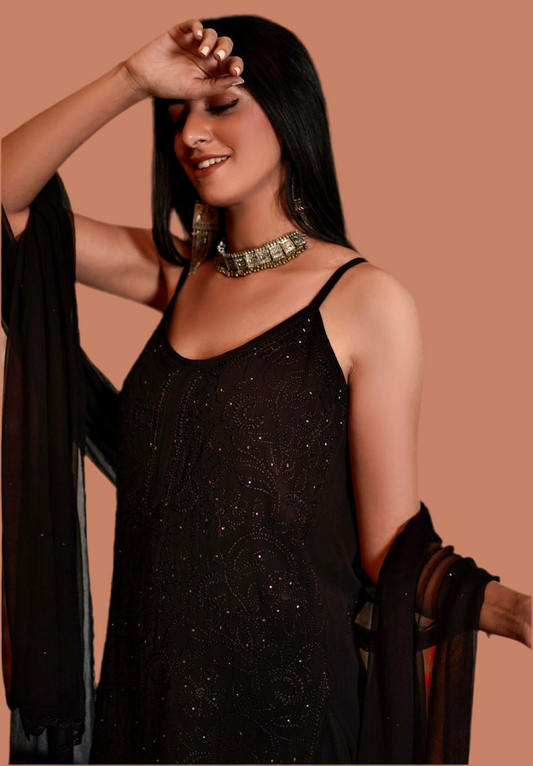Shahzadi-e-Shab — Regal Black Chikankari & Mukaish Set