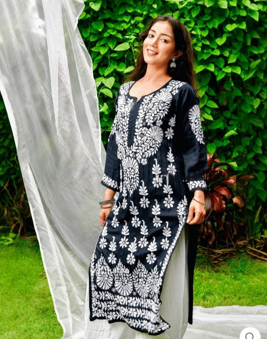 Saahil Rang-e-Hunar — Luxurious Midnight Blue Modal Kurta with Heavy Embroidery