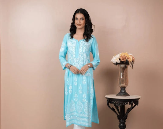 Shahzadi-e-Asmani — Regal Sky Blue Modal Kurta with Rich Embroidery