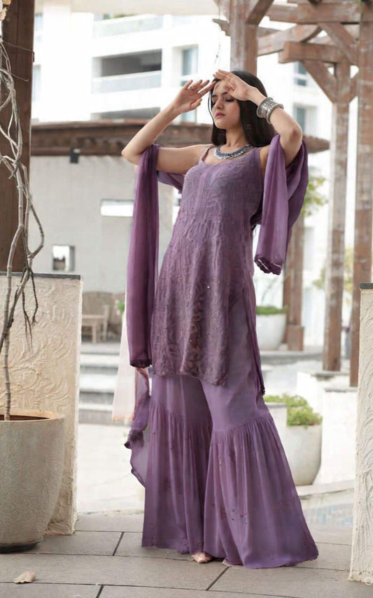 Shahzadi-e-Mauve — Royal Chikankari Garara in Soft Plum Glow