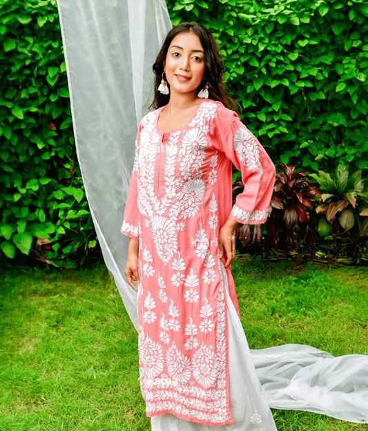 Shahzadi-e-Mahgul — Regal Peach Modal Kurta with Rich Embroidery