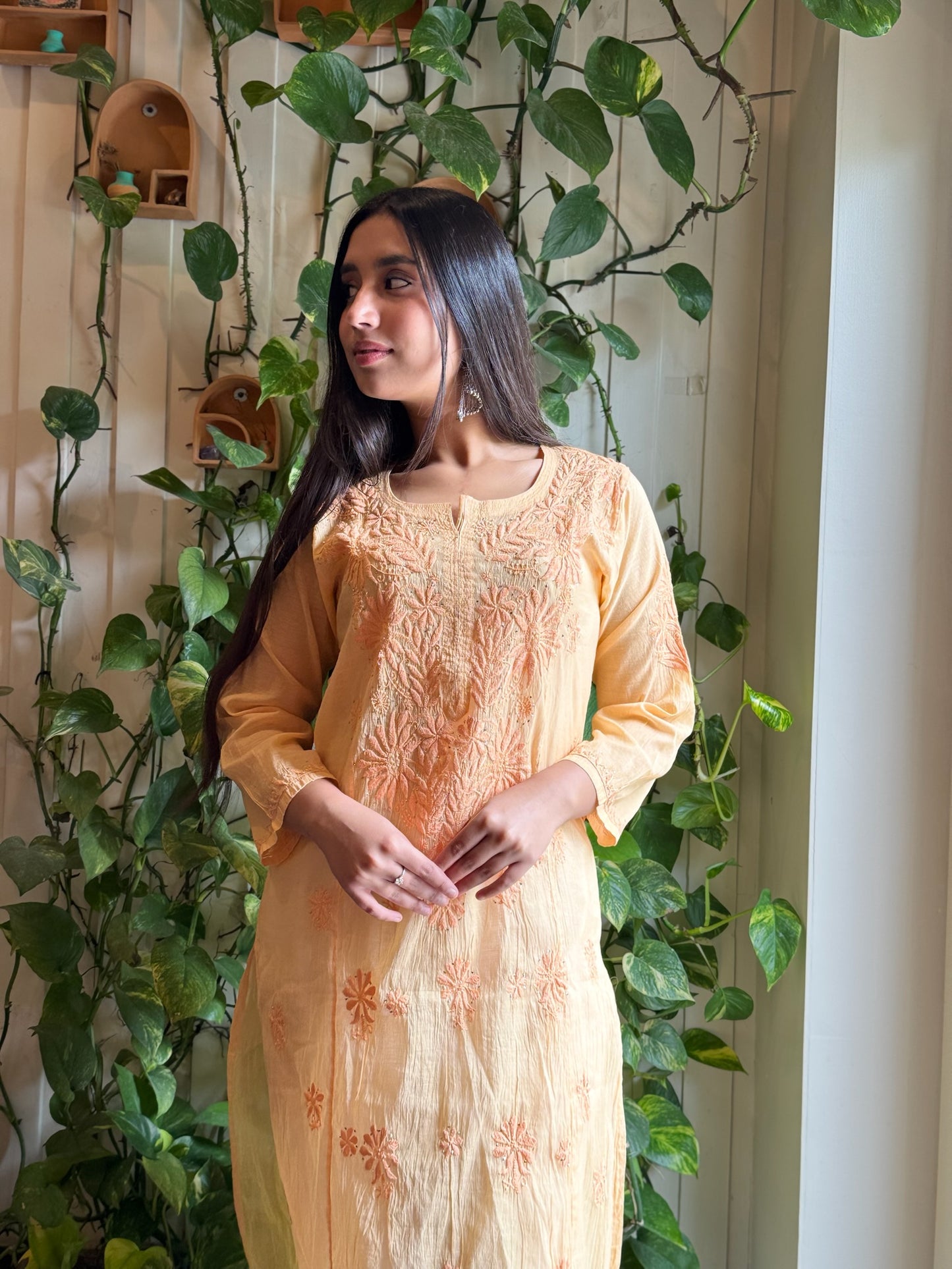 Ziya-E-Amaltas: Yellow Mul Kurta with 2-Taar Chikankari & Mukaish Work
