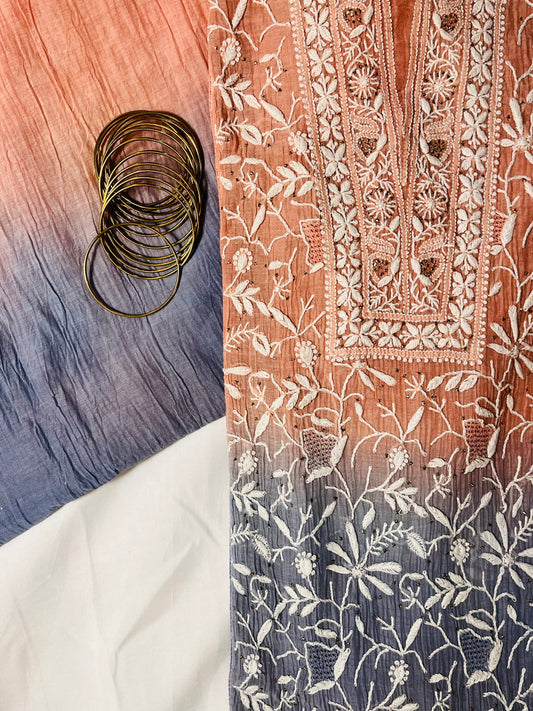 Saahil-E-Falak: Ombré Chikankari Set with Mukaish Glimmers