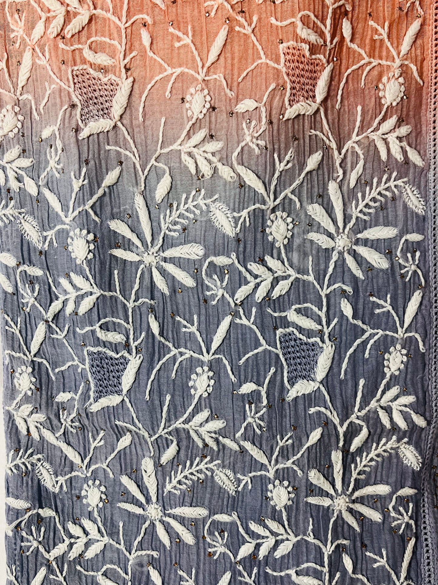 Saahil-E-Falak: Ombré Chikankari Set with Mukaish Glimmers