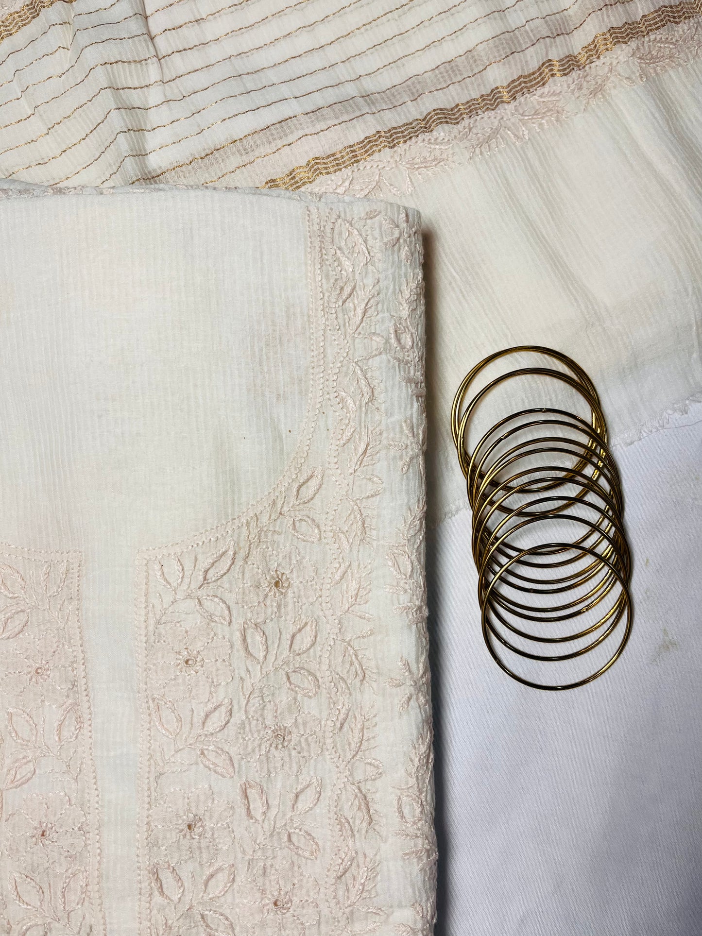 Noor-E-Tasneem: Ivory Maheshwari with Subtle Beige Embroidery